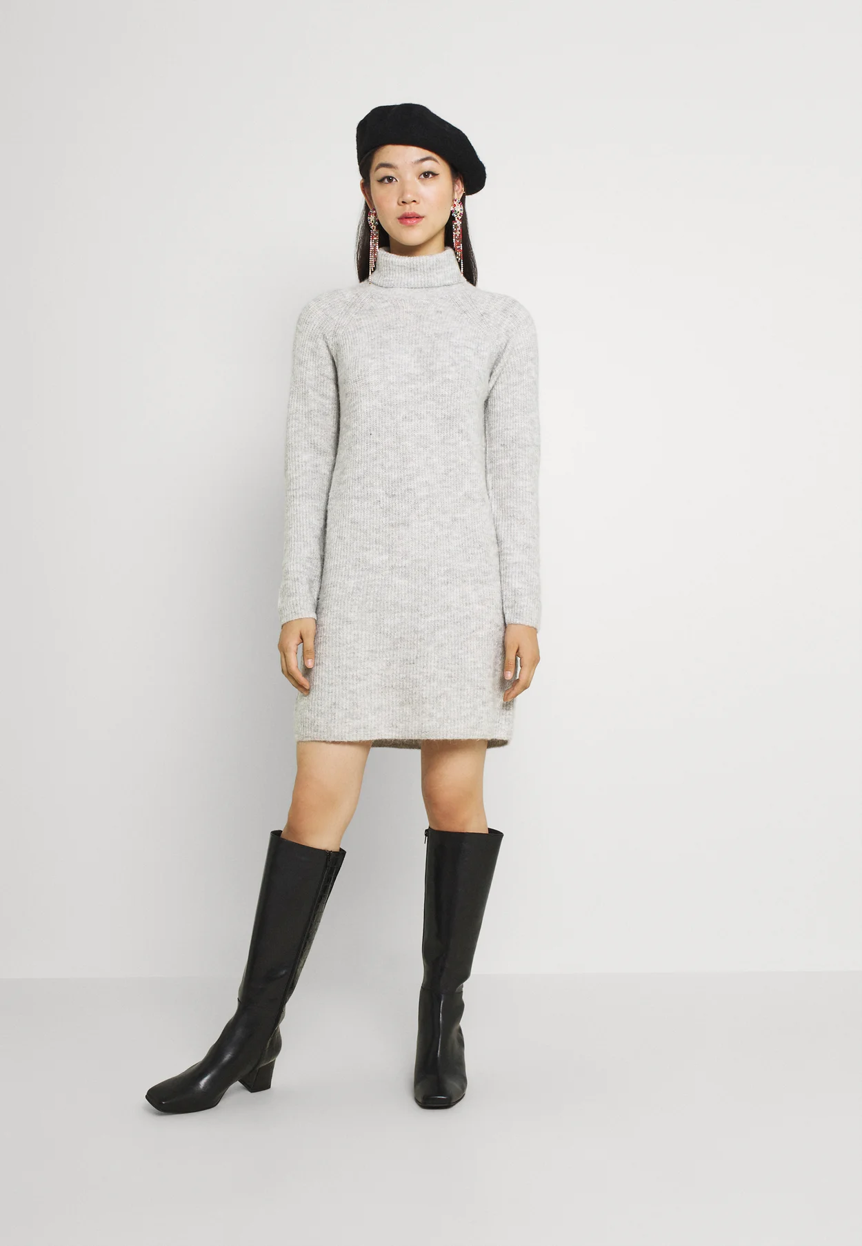PCELLEN LS HIGH NECK NOOS BC - Strickkleid - light grey melange